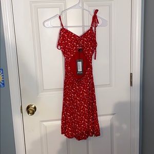 red floral dress